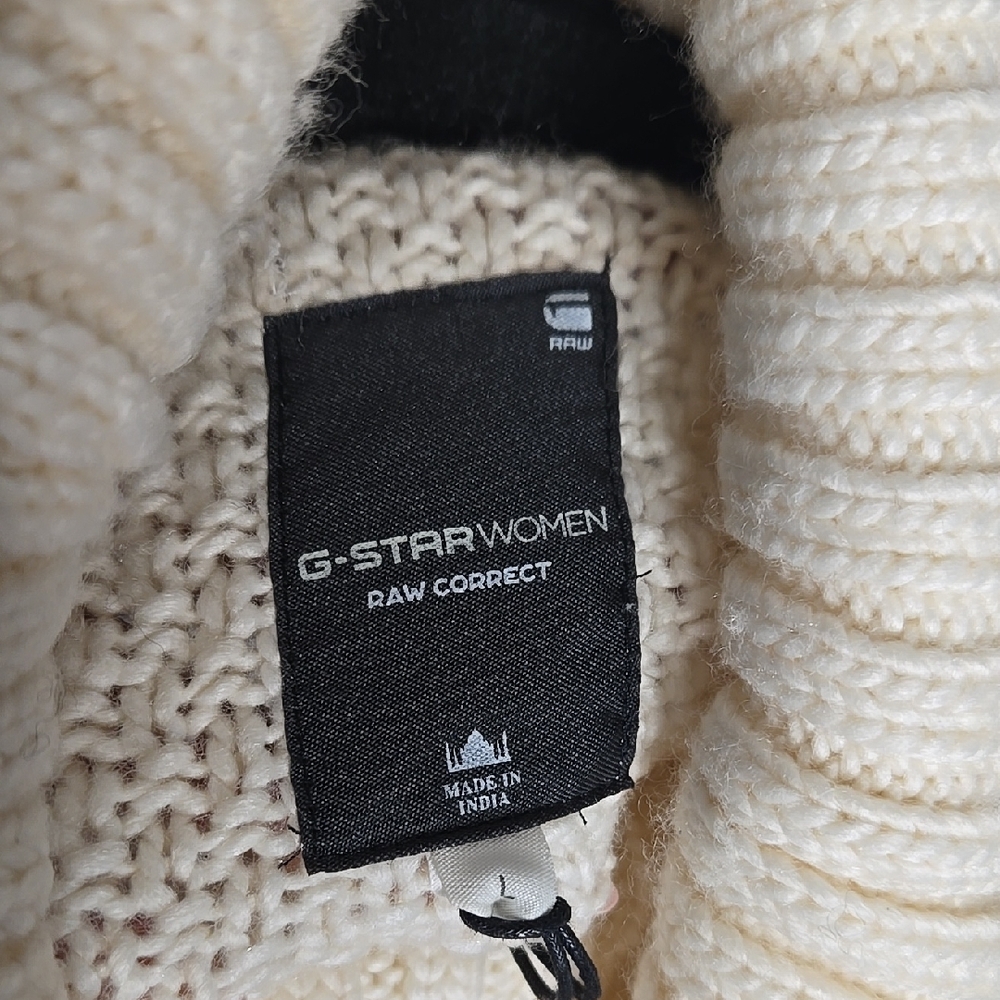 G-Star Cream Sleeveless Turtleneck Sweater Quiet Luxury Knit Layering NWT Large - Picture 2 of 7